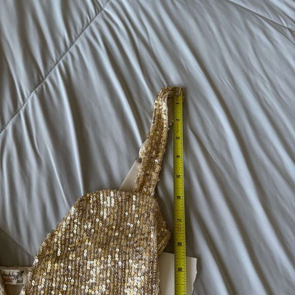 Free People Gold Sequin Bodysuit Tank V Neckline - Picture 4 of 11
